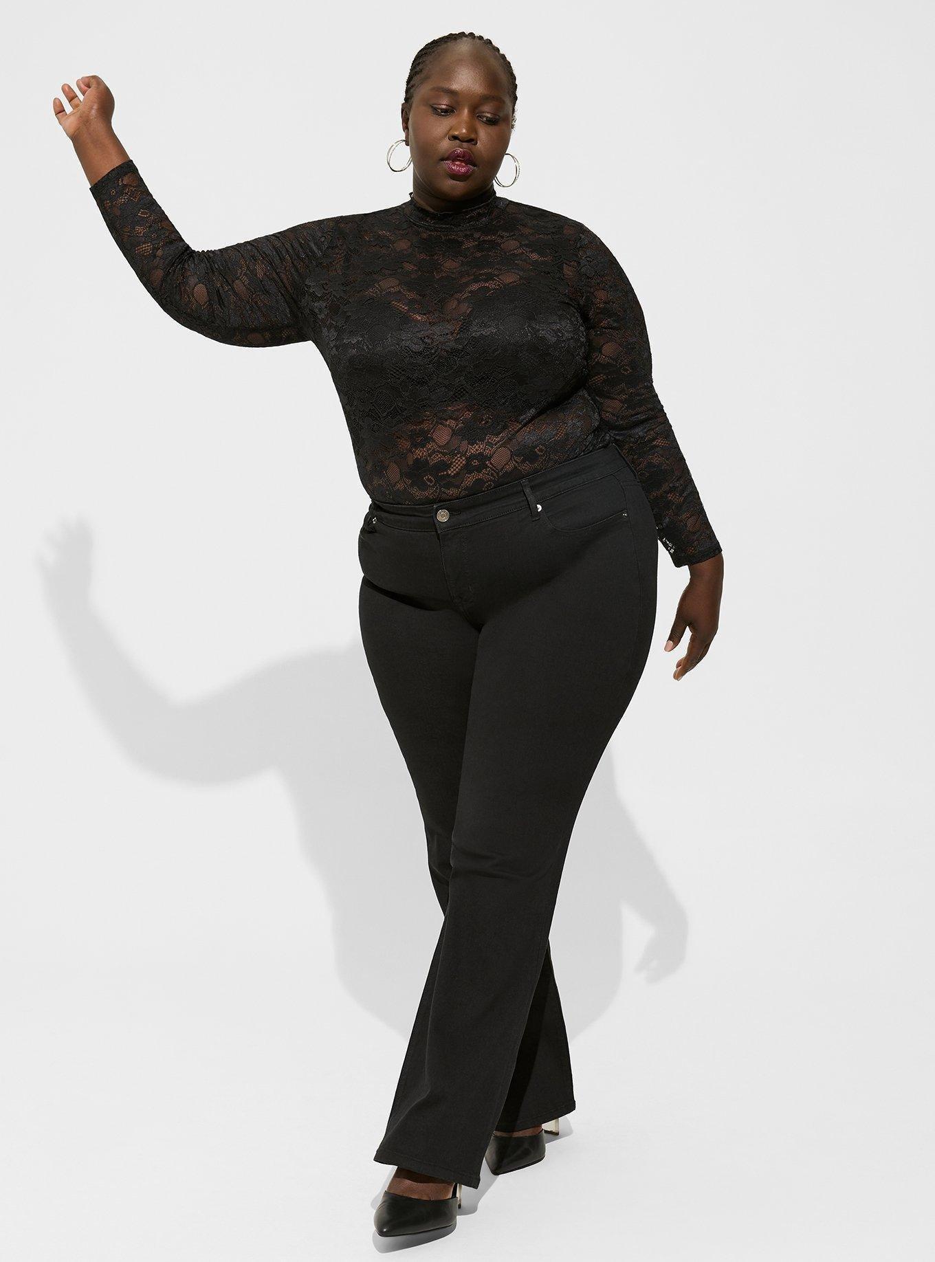 Plus Size - Sheer Stretch Lace Mock Neck Long Sleeve Top - Torrid