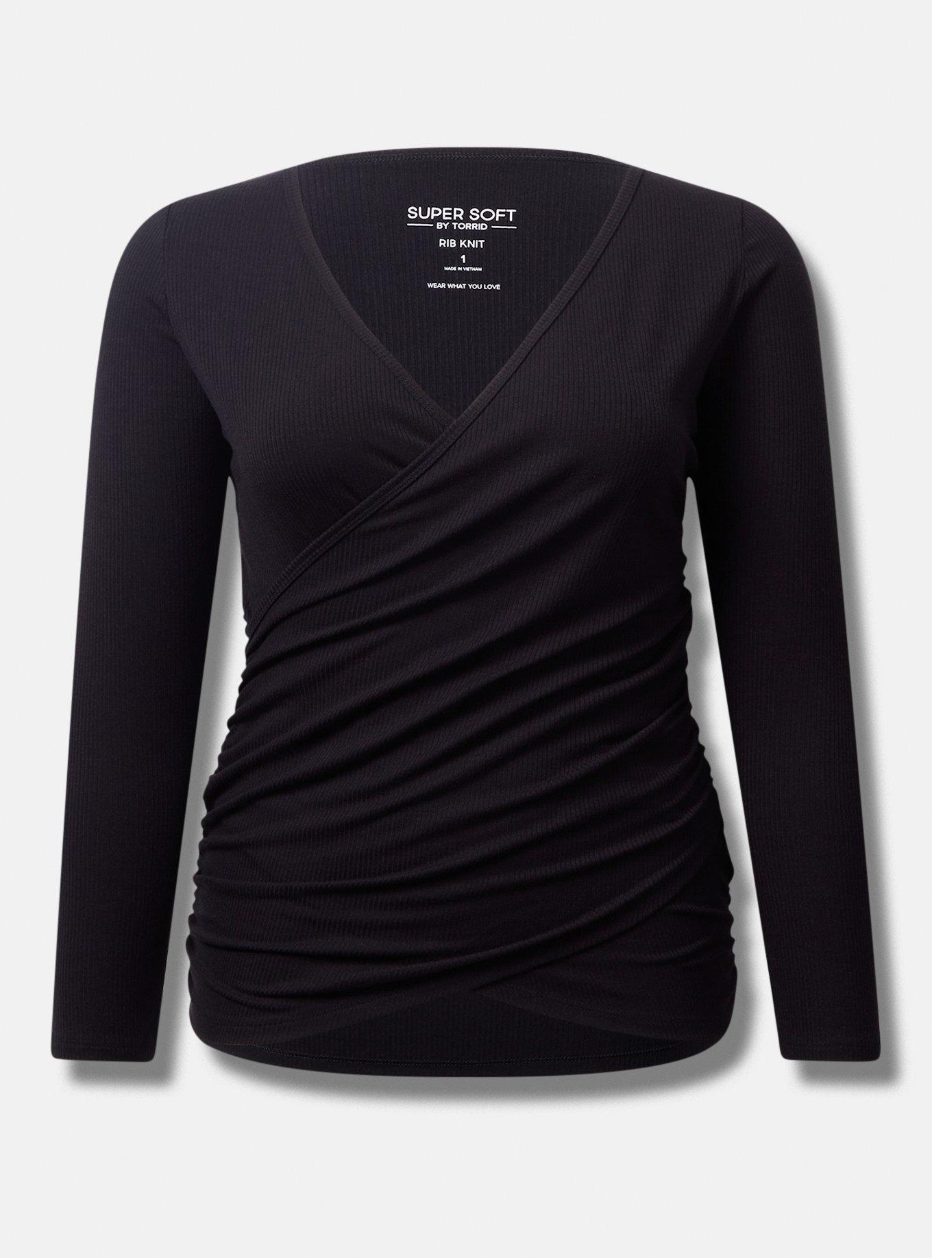 Fitted Super Soft Rib Surplice Long Sleeve Top