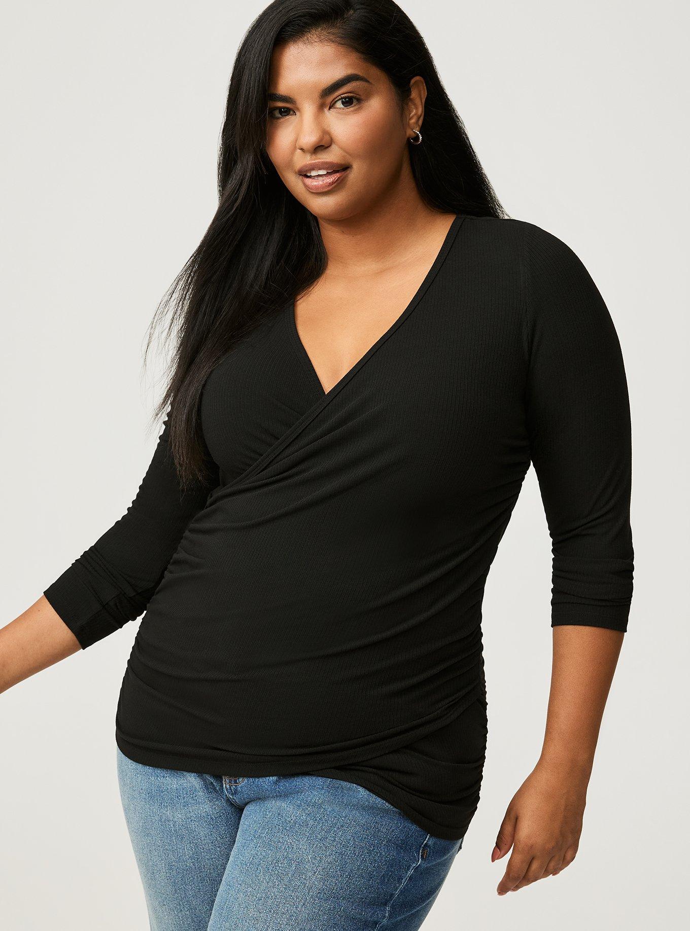 Fitted Super Soft Rib Surplice Long Sleeve Top