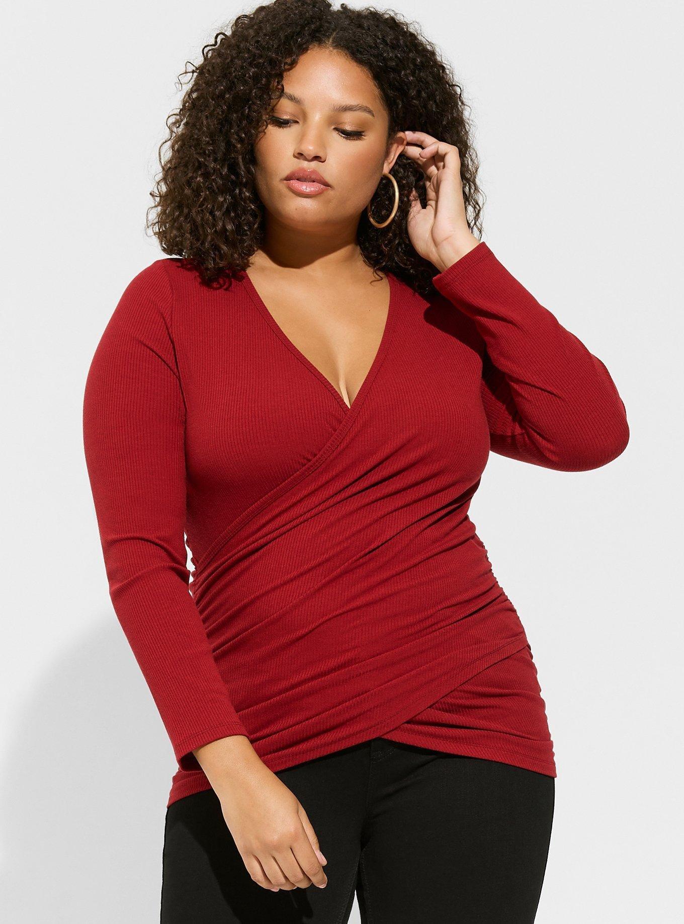 Plus Size - Fitted Super Soft Rib Surplice Long Sleeve Top - Torrid