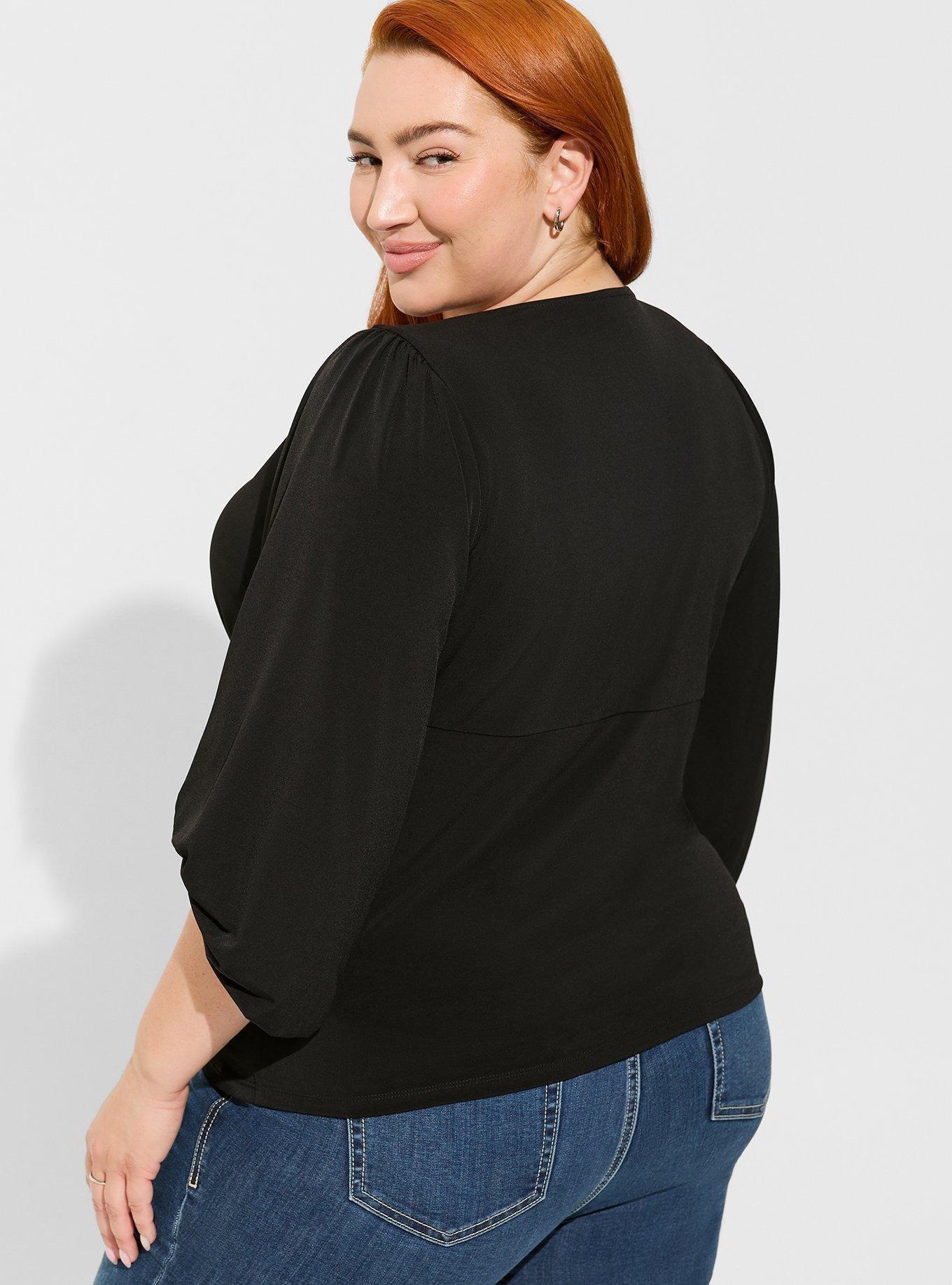 Plus Size - Studio Knit V-Neck Quarter Sleeve Shirred Top - Torrid