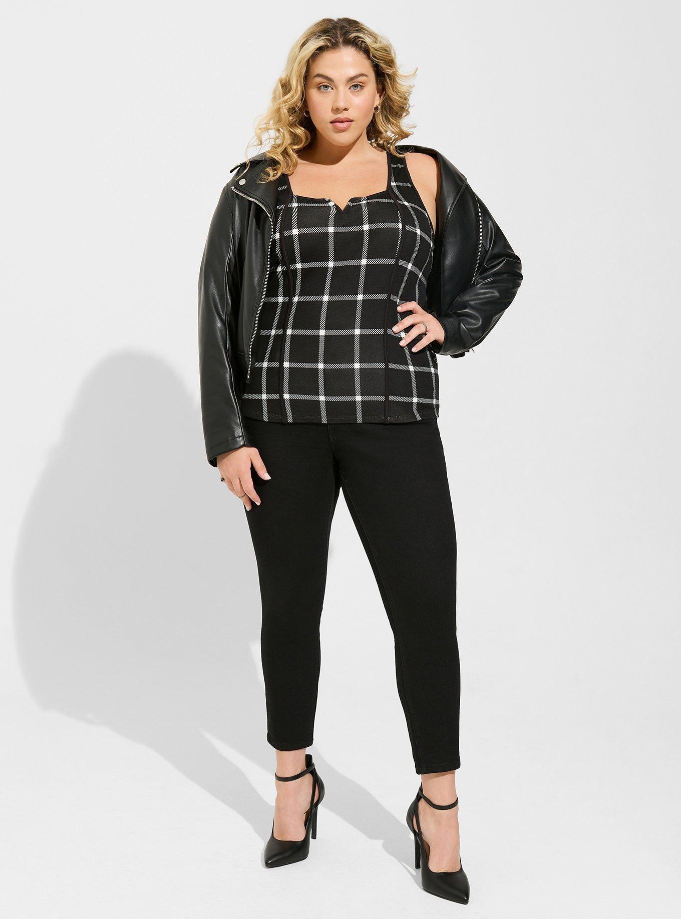 Ponte Sweetheart Corset Top, DEEP BLACK PLAID, alternate