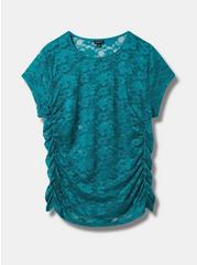 Stretch Lace Crew Neck Cinch Side Tee, FANFARE, hi-res