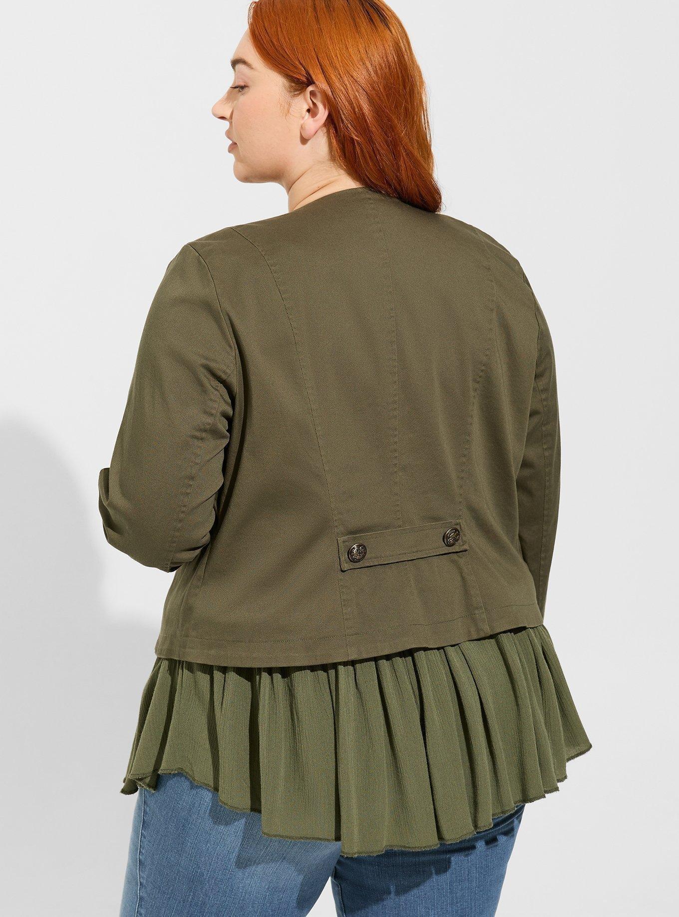 Stretch Twill Peplum Military Jacket