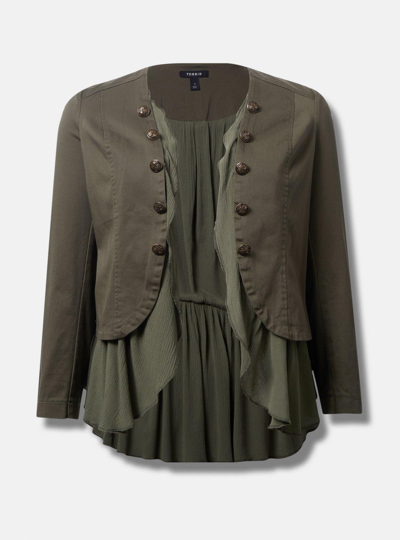 Stretch Twill Peplum Military Jacket