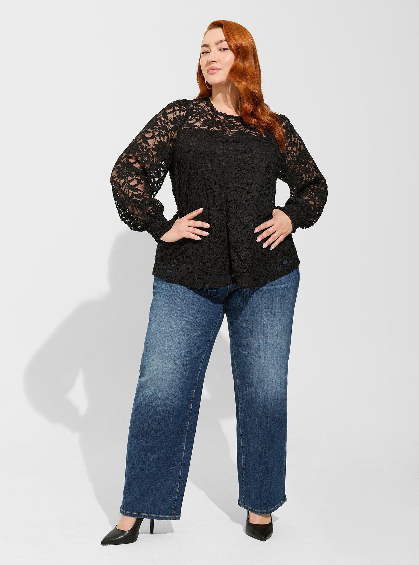 Plus Size - Stretch Lace And Mesh Crew Neck Long Sleeve Top - Torrid