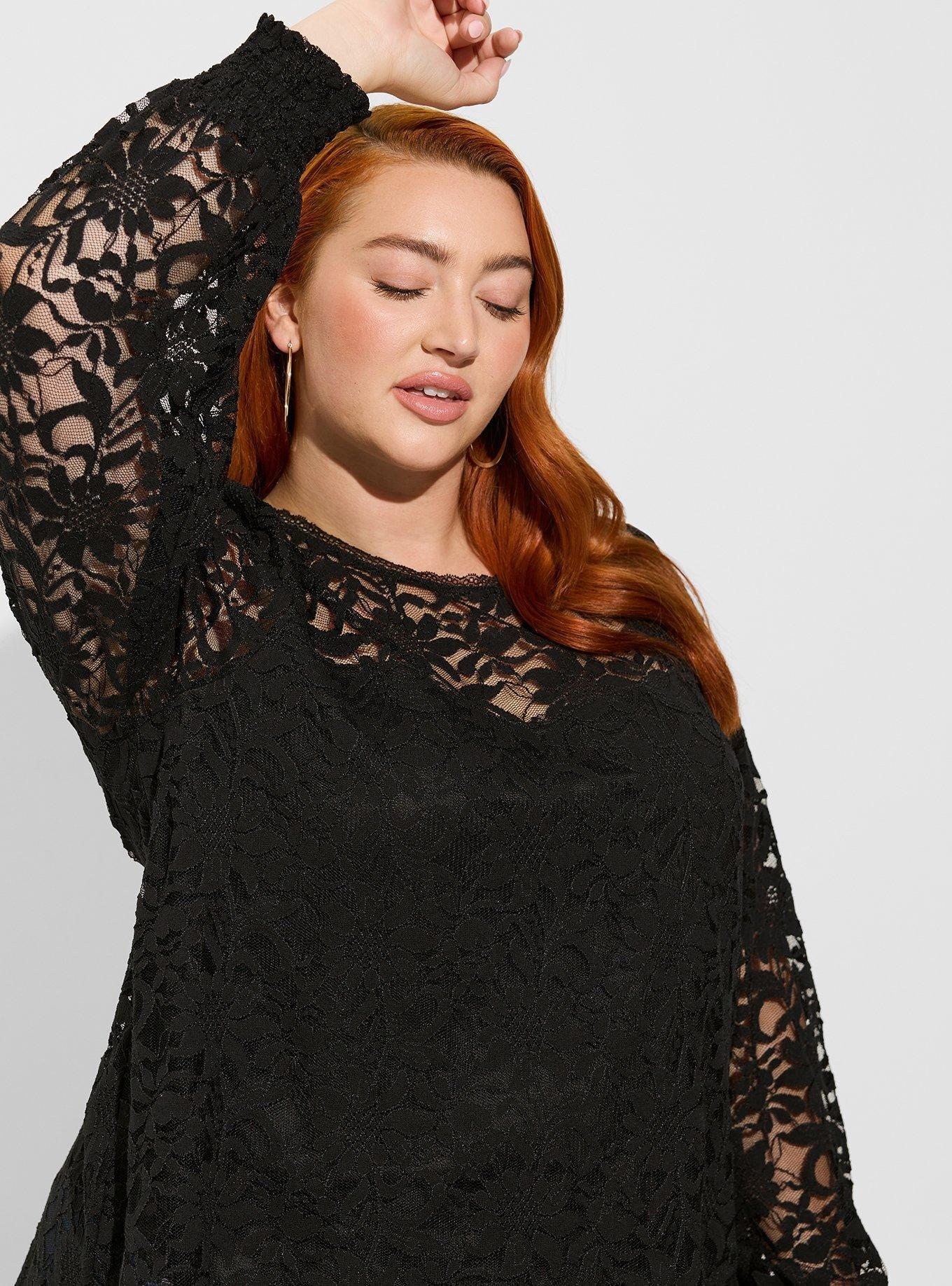 Plus Size - Stretch Lace And Mesh Crew Neck Long Sleeve Top - Torrid