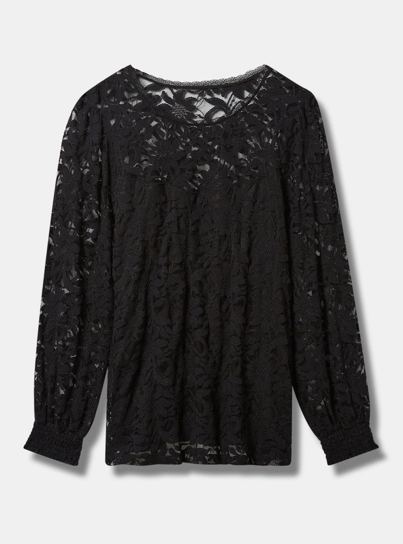 Plus Size - Stretch Lace And Mesh Crew Neck Long Sleeve Top - Torrid