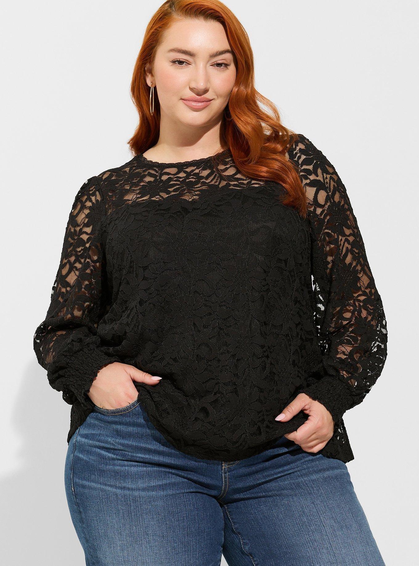 Plus Size - Stretch Lace And Mesh Crew Neck Long Sleeve Top - Torrid