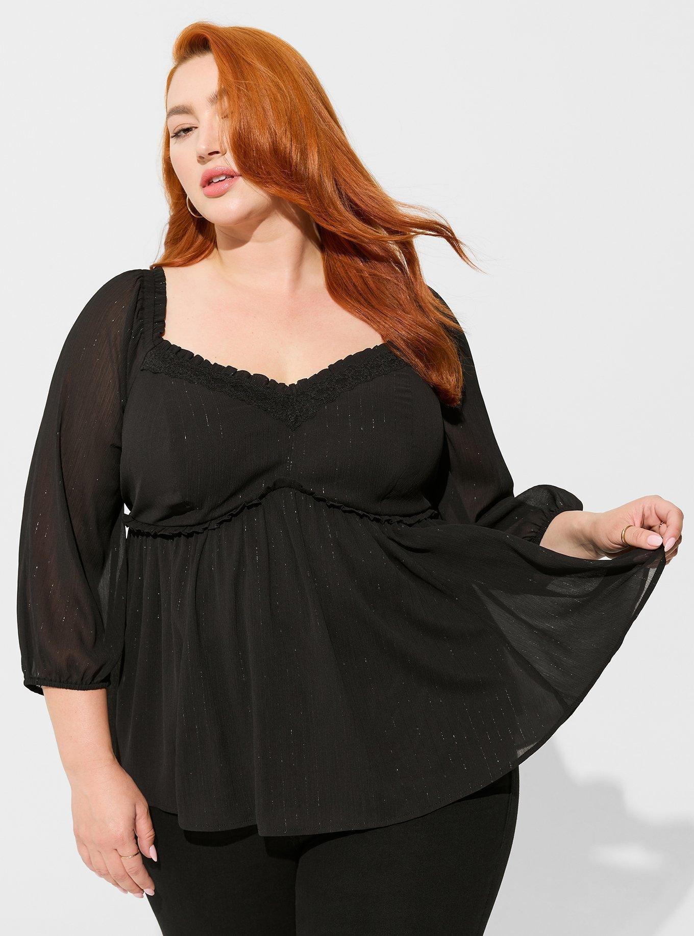 Plus Size - Black Lace Button-Up Babydoll Top - Torrid