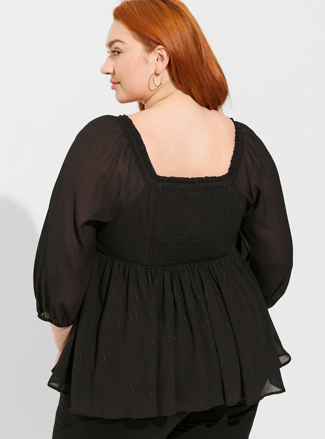 Plus Size - Babydoll Crinkle Chiffon Blouson Sleeve Top - Torrid