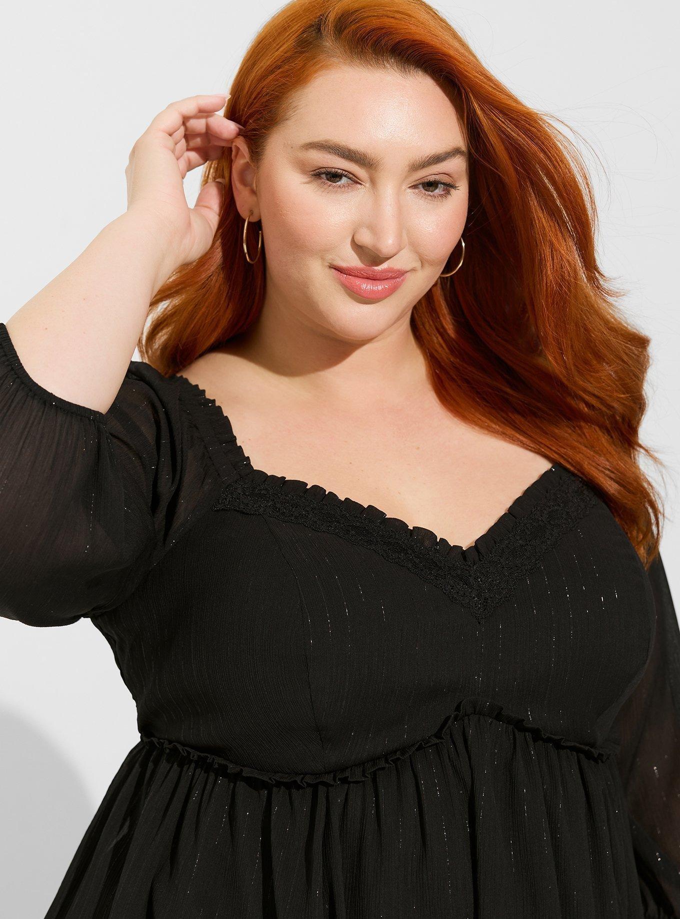 Plus Size - Black Lace Button-Up Babydoll Top - Torrid