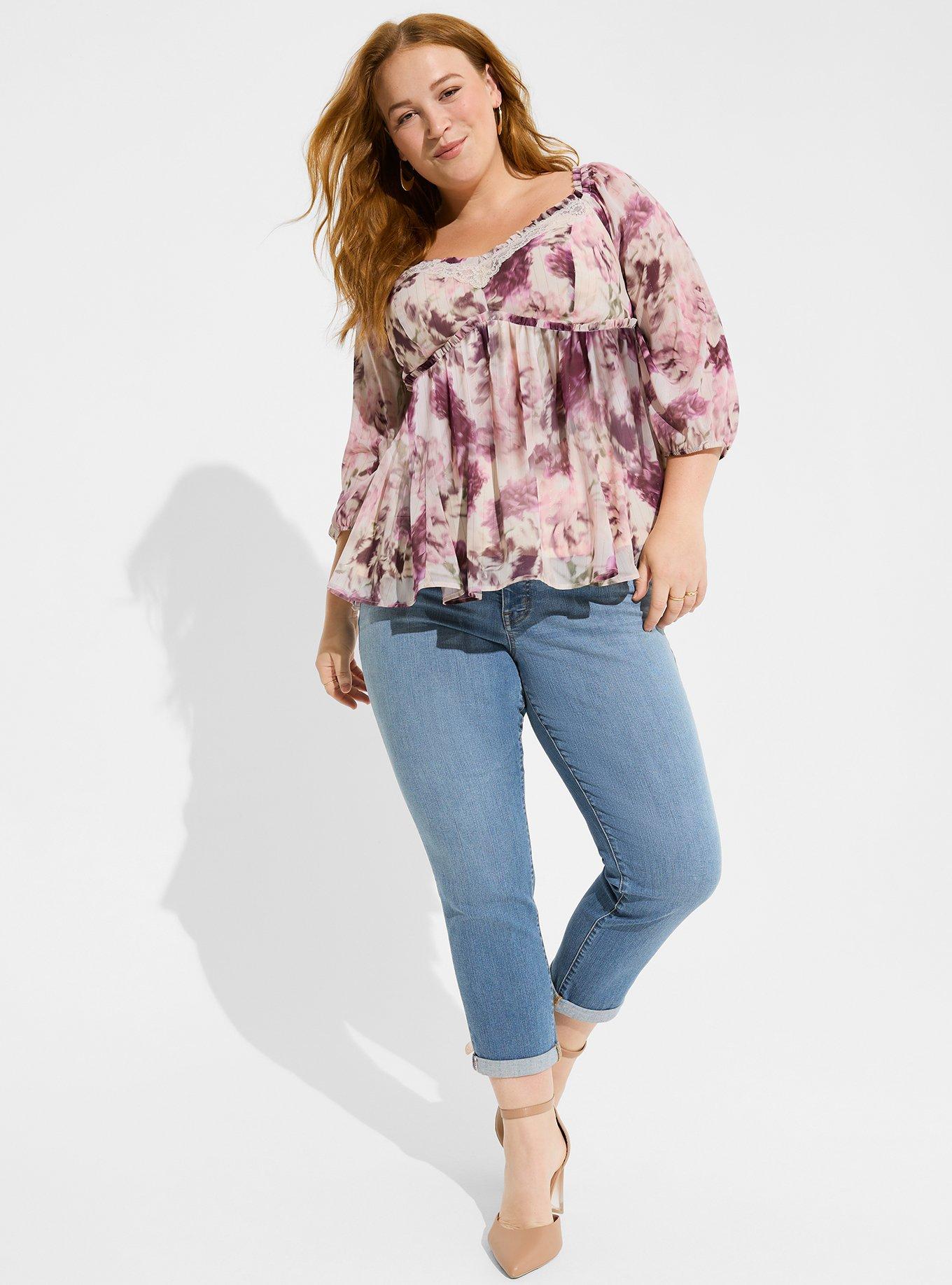 TORRID : Green Floral Georgette Babydoll Blouse