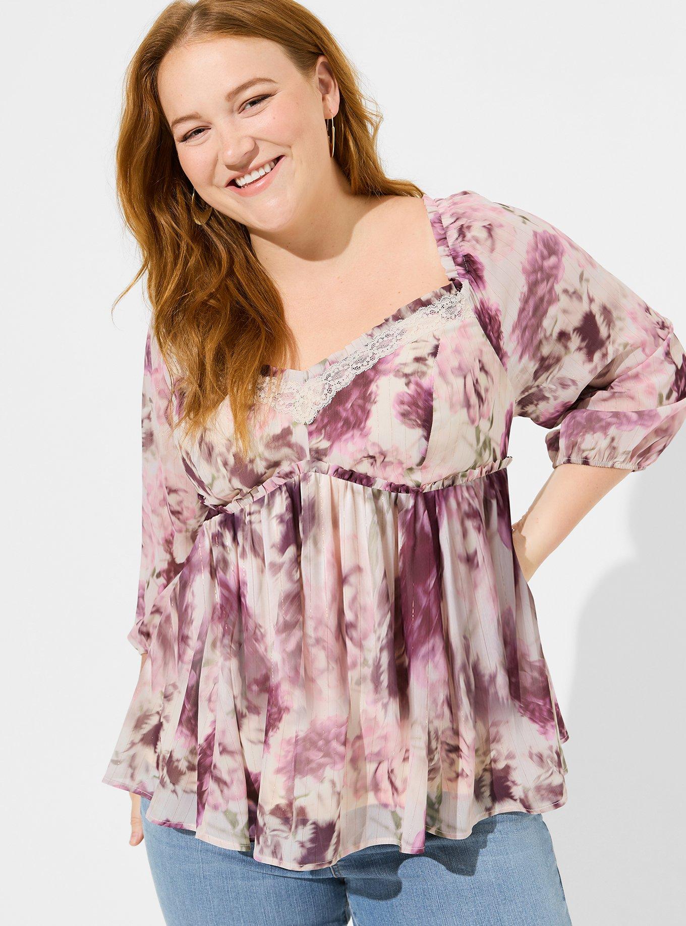 TORRID Crinkle Chiffon Lace Trim Top