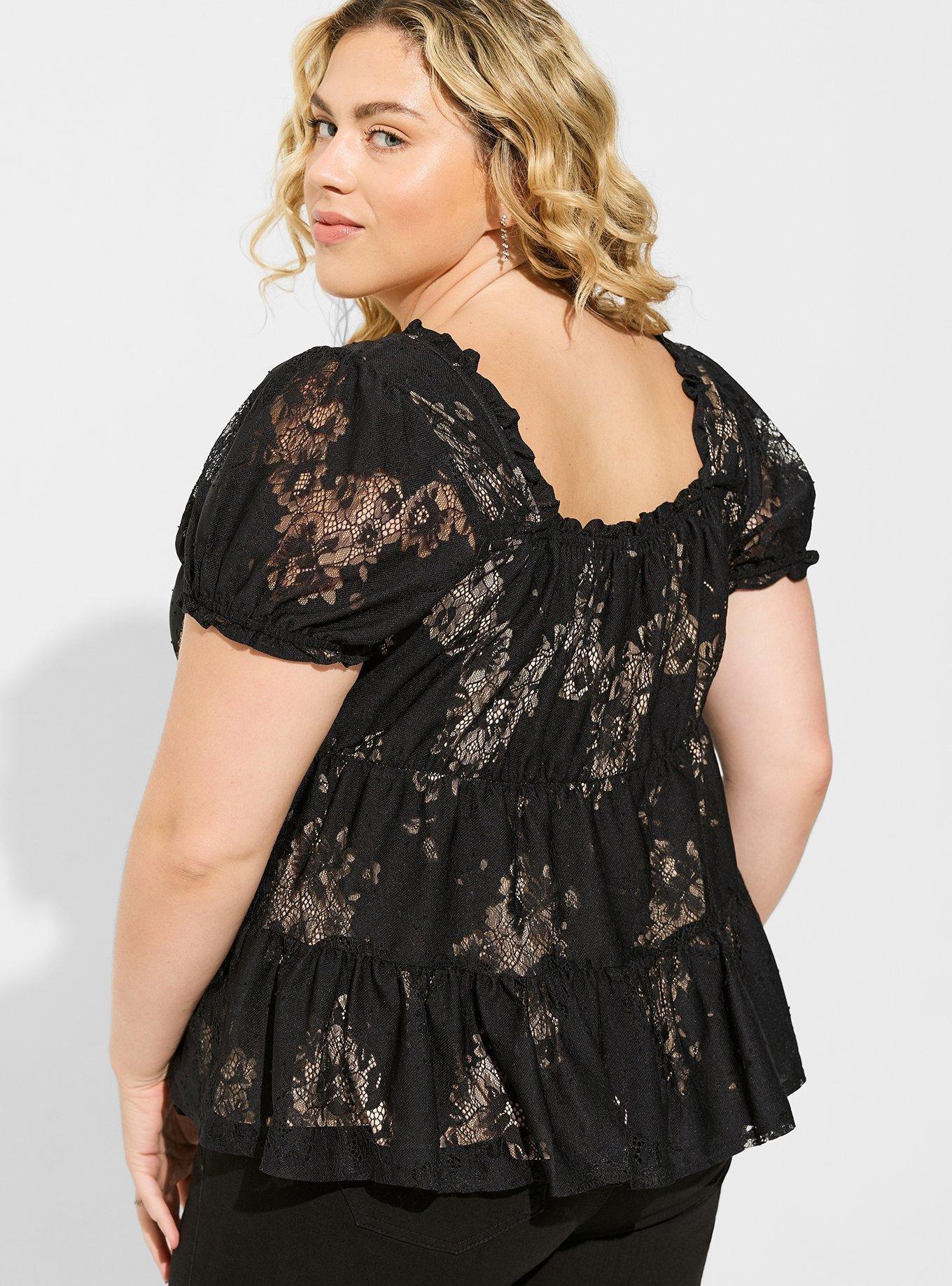 Plus Size - Babydoll Lace Tiered Short Sleeve Top - Torrid