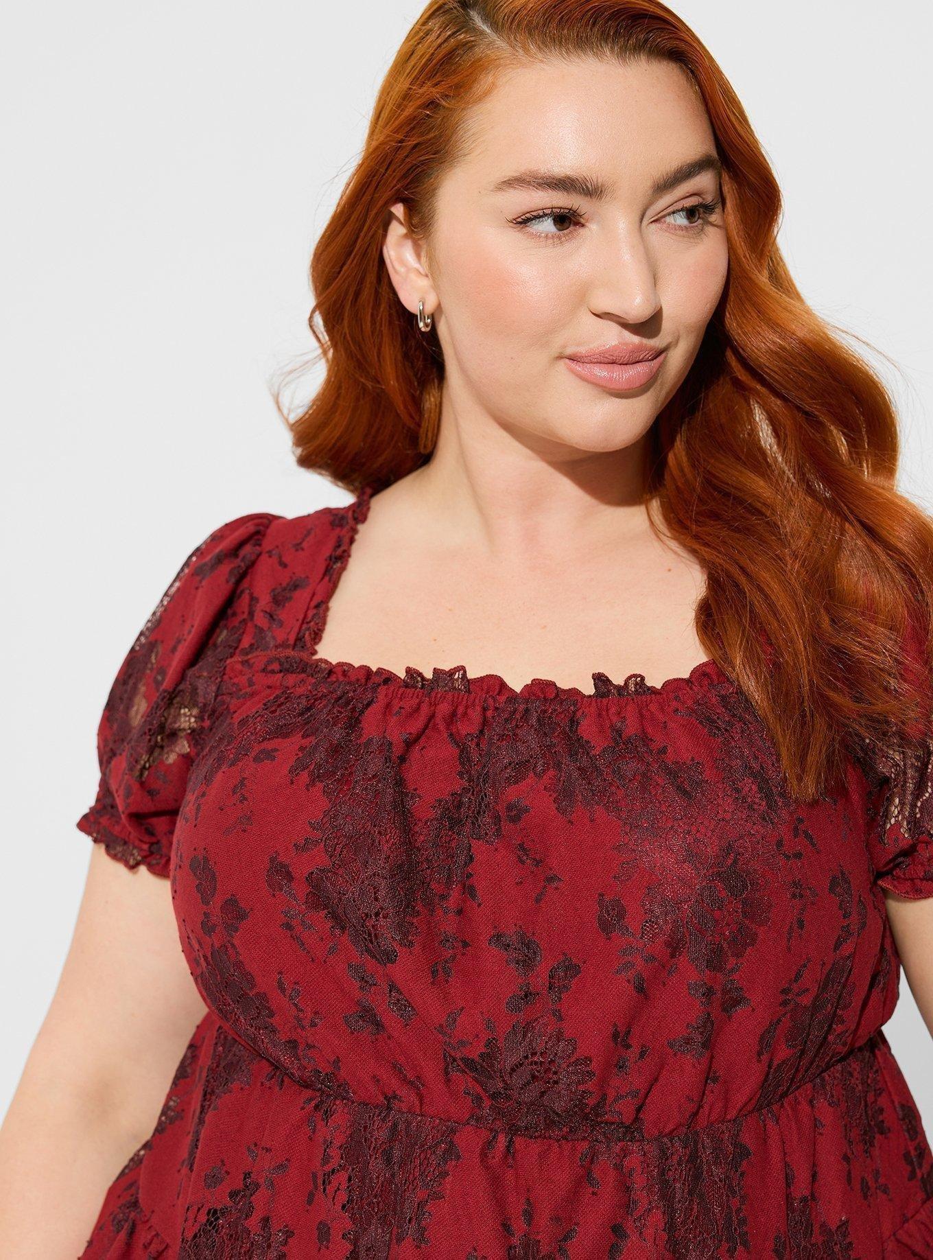 Plus Size Babydoll Lace Tiered Short Sleeve Top Torrid