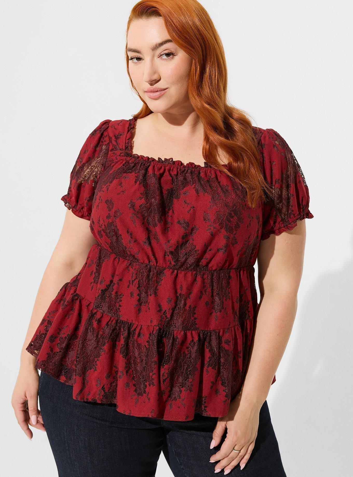 Plus Size - Babydoll Lace Tiered Short Sleeve Top - Torrid