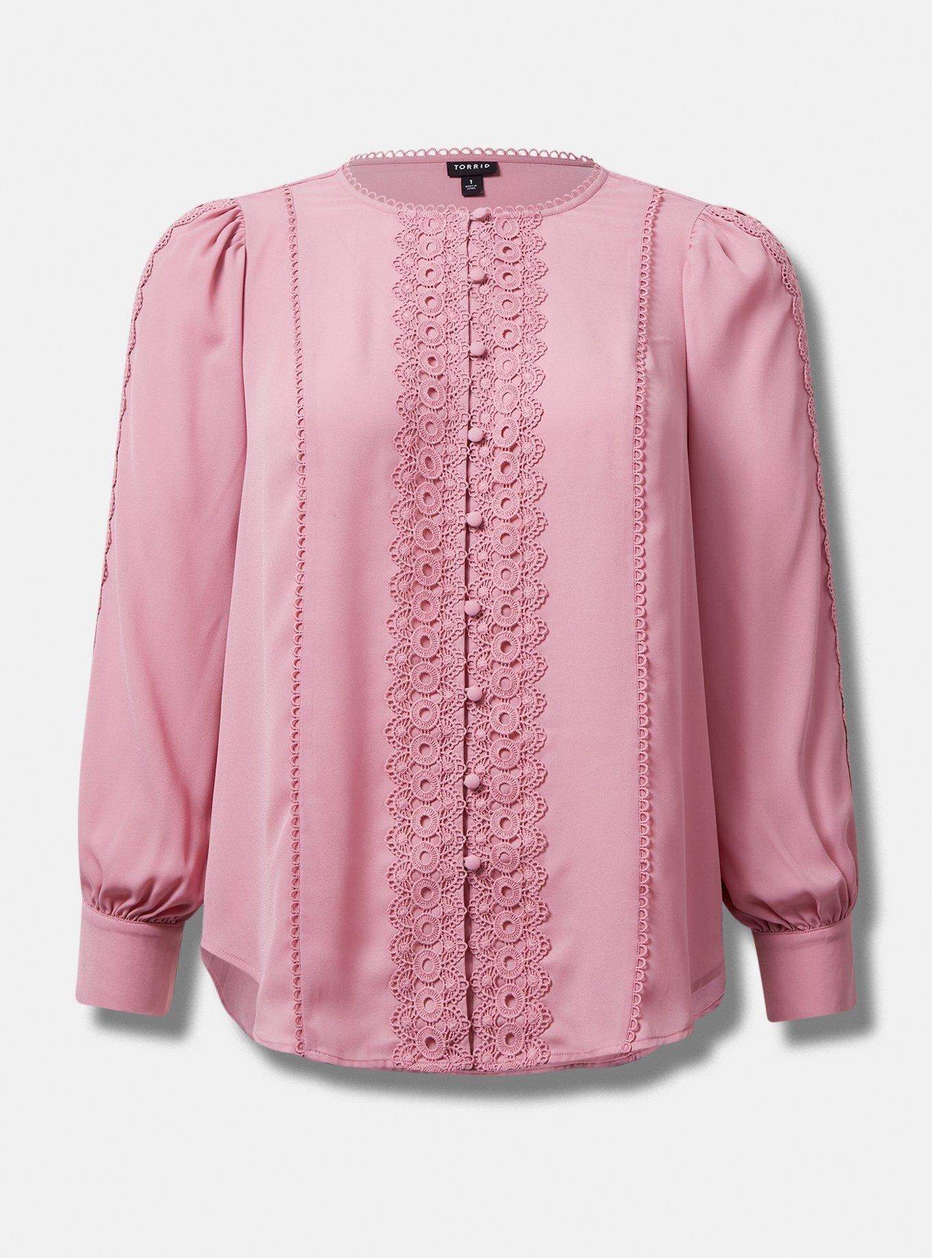 Georgette Lace Trim Button Up Blouse