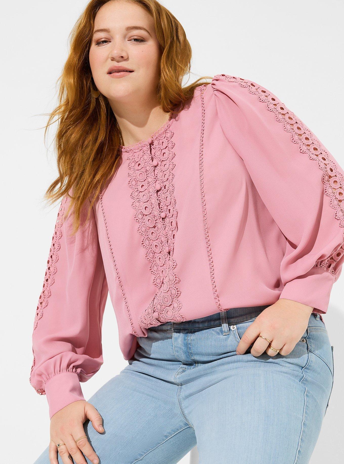 TORRID Crinkle Chiffon Lace Trim Top