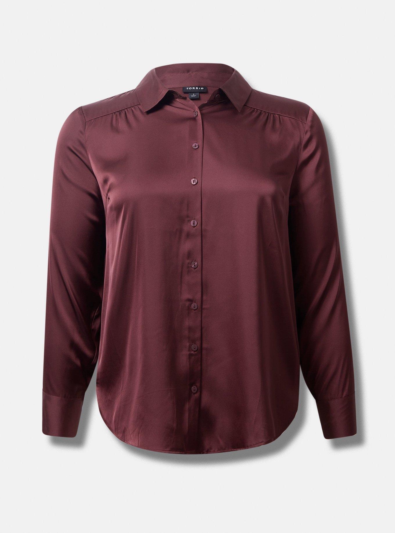 Plus Size - Madison Satin Button-Up Long Sleeve Shirt - Torrid
