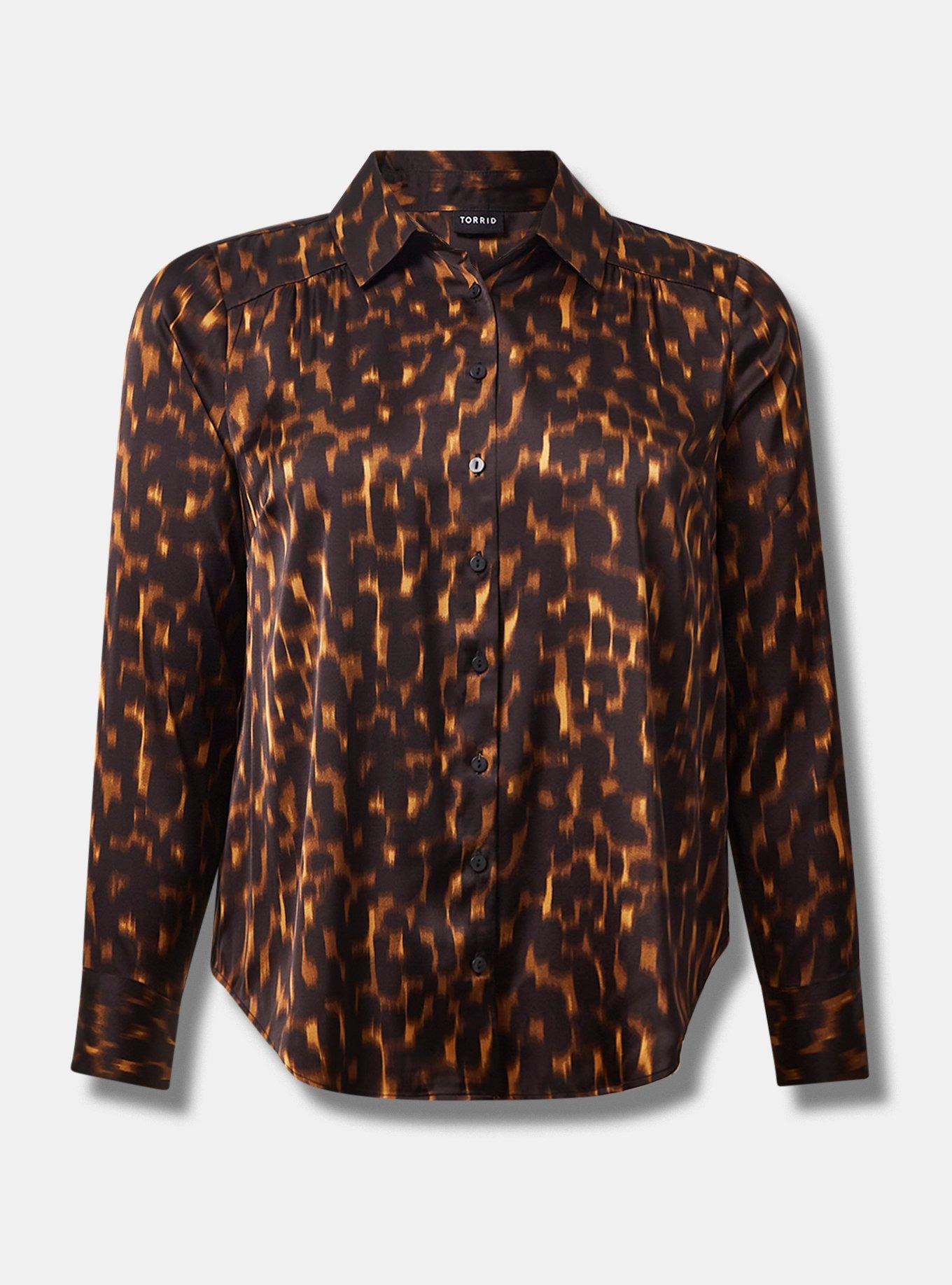 Long Sleeve Satin Tiger Print Shirt