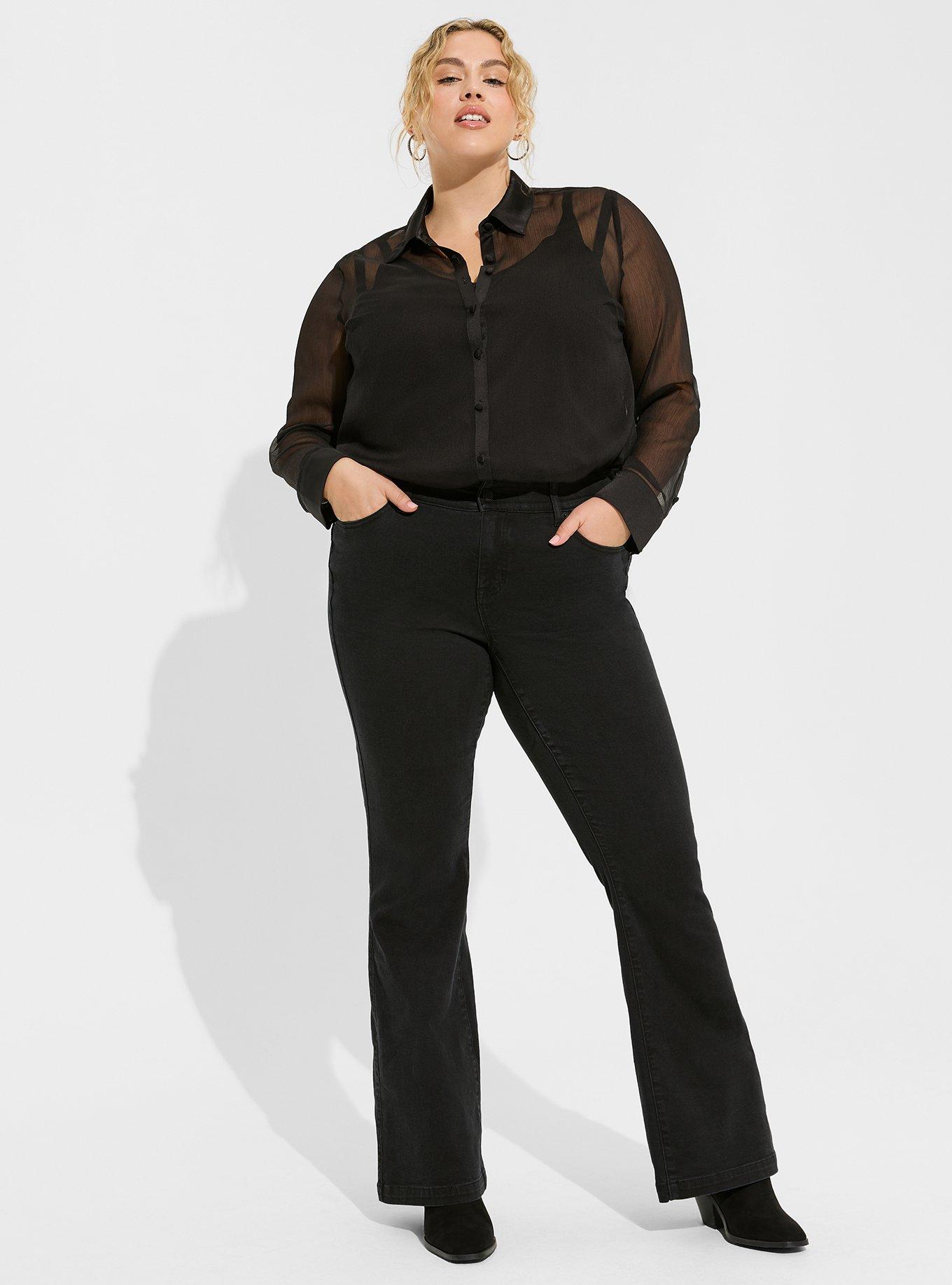 Chiffon And Satin Button Up Shirt, DEEP BLACK, alternate