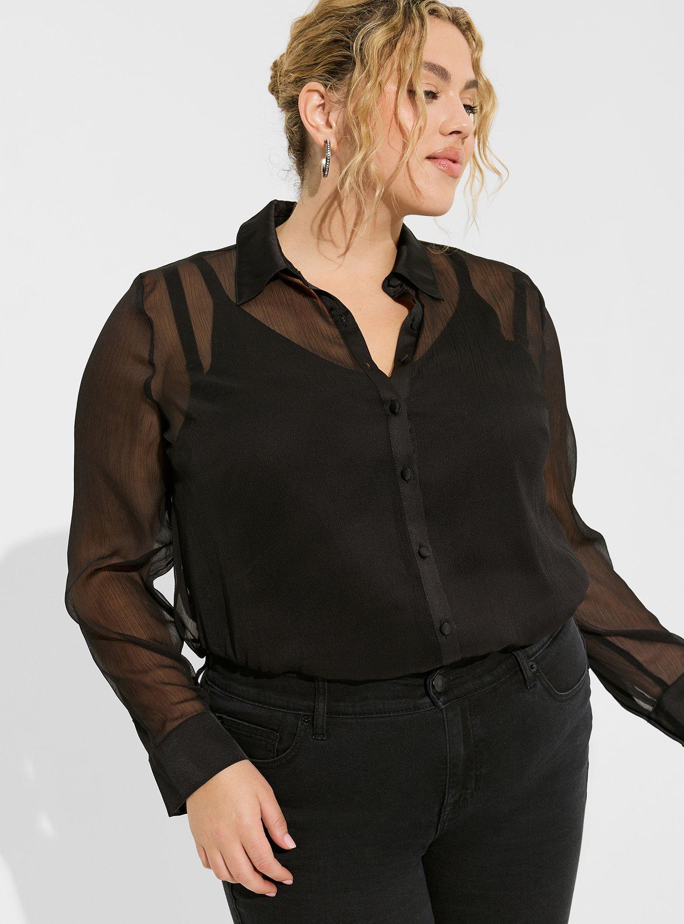 Chiffon And Satin Button Up Shirt