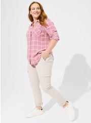 Plus Size Lizzie Crinkle Flannel Gauze Button-Up Shirt, PLAID - PINK, alternate