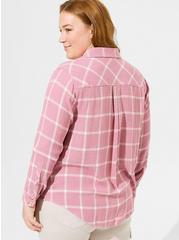 Plus Size Lizzie Crinkle Flannel Gauze Button-Up Shirt, PLAID - PINK, alternate