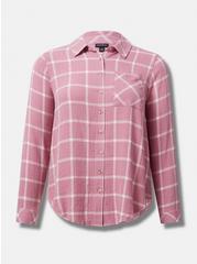 Plus Size Lizzie Crinkle Flannel Gauze Button-Up Shirt, PLAID - PINK, hi-res
