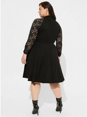 Plus Size Mini Super Soft Lace Sleeve Skater Dress, DEEP BLACK, alternate