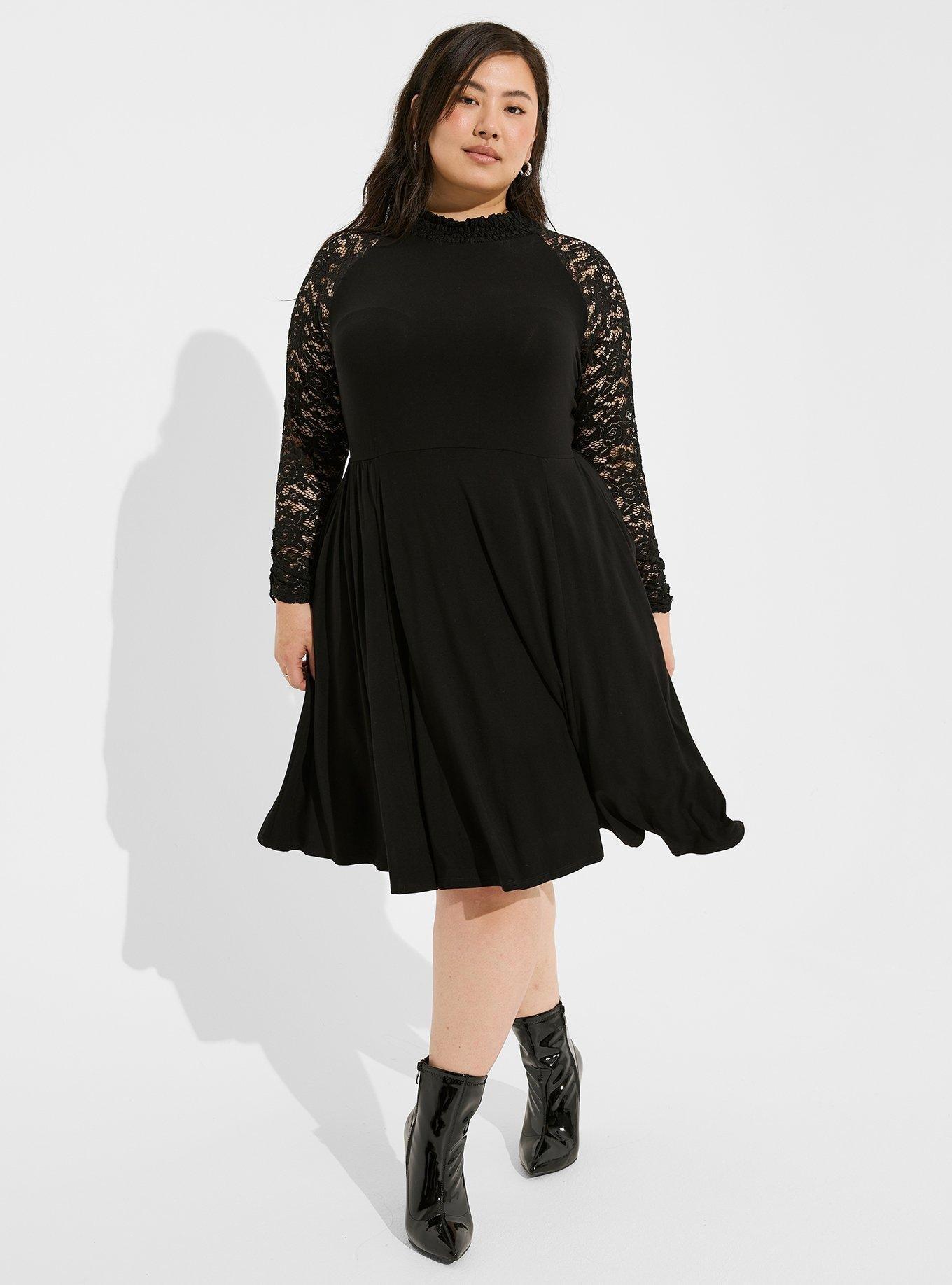 Plus Size - Mini Super Soft Lace Sleeve Skater Dress - Torrid