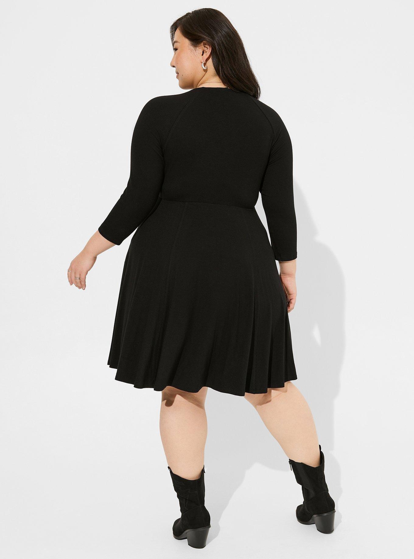 Plus Size Mini Foxy Rib Fit And Flare Dress, DEEP BLACK, alternate