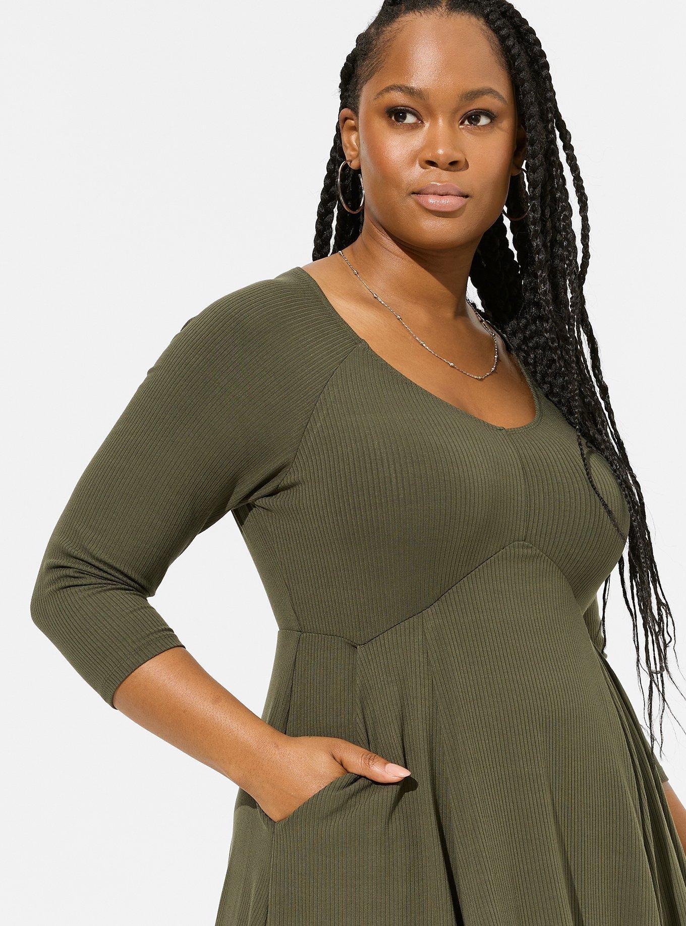 Olive green fit hot sale and flare dress