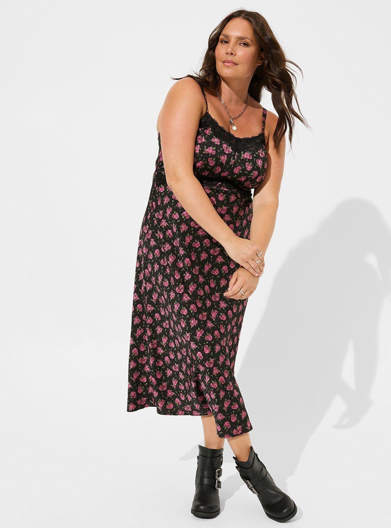 Plus Size - Tea Length Woven Jacquard Lace Trim Cami Dress - Torrid