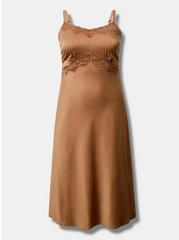 Plus Size Tea Length Woven Jacquard Lace Trim Cami Dress, LION, hi-res