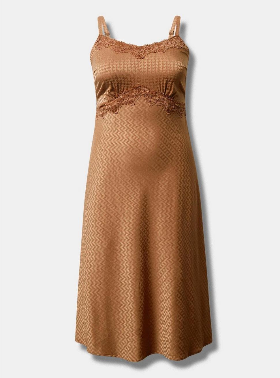Plus Size Tea Length Woven Jacquard Lace Trim Cami Dress, LION, hi-res