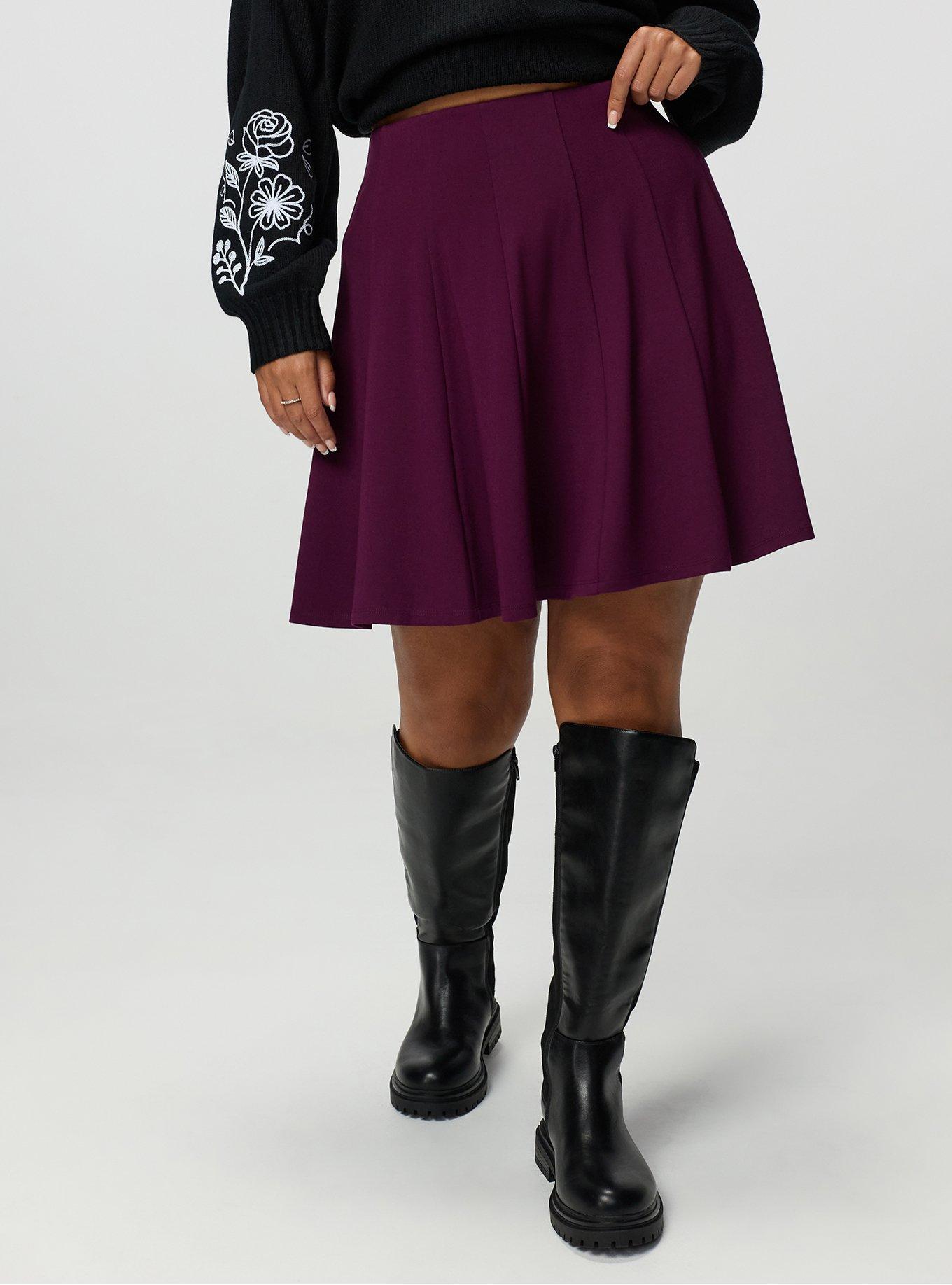 Plus Size Pleated Ponte Mini Skirt, POTENT PURPLE, alternate
