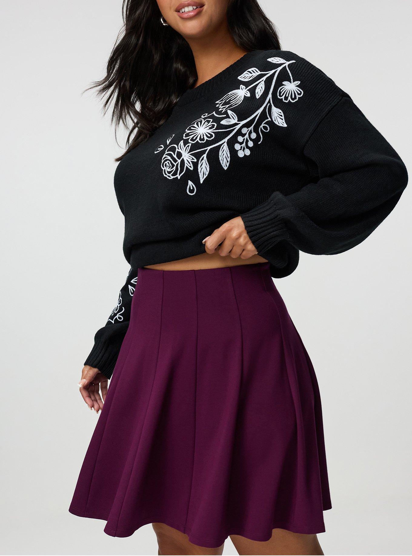 Plus Size Pleated Ponte Mini Skirt, POTENT PURPLE, alternate