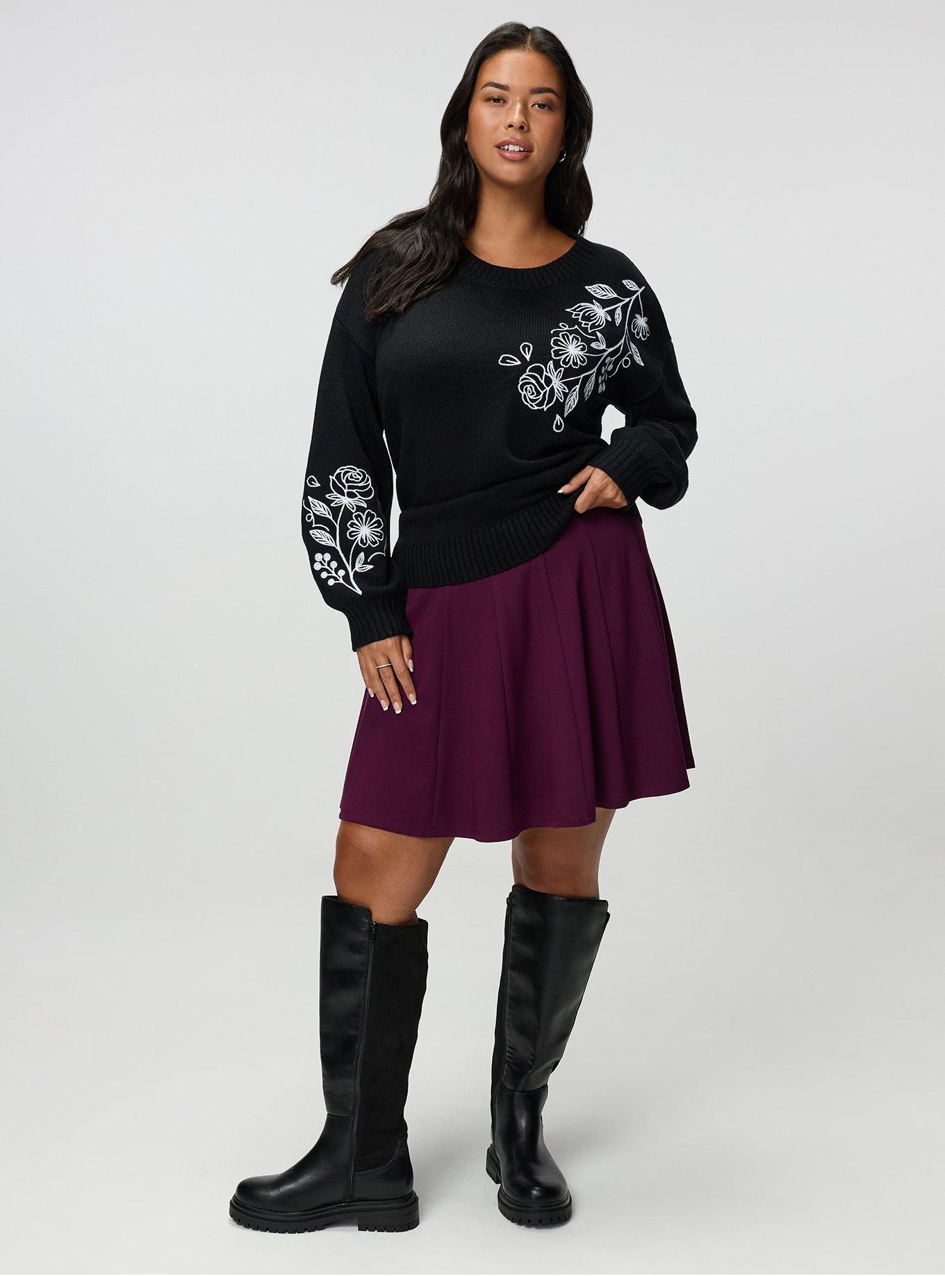 Plus Size Pleated Ponte Mini Skirt, POTENT PURPLE, alternate