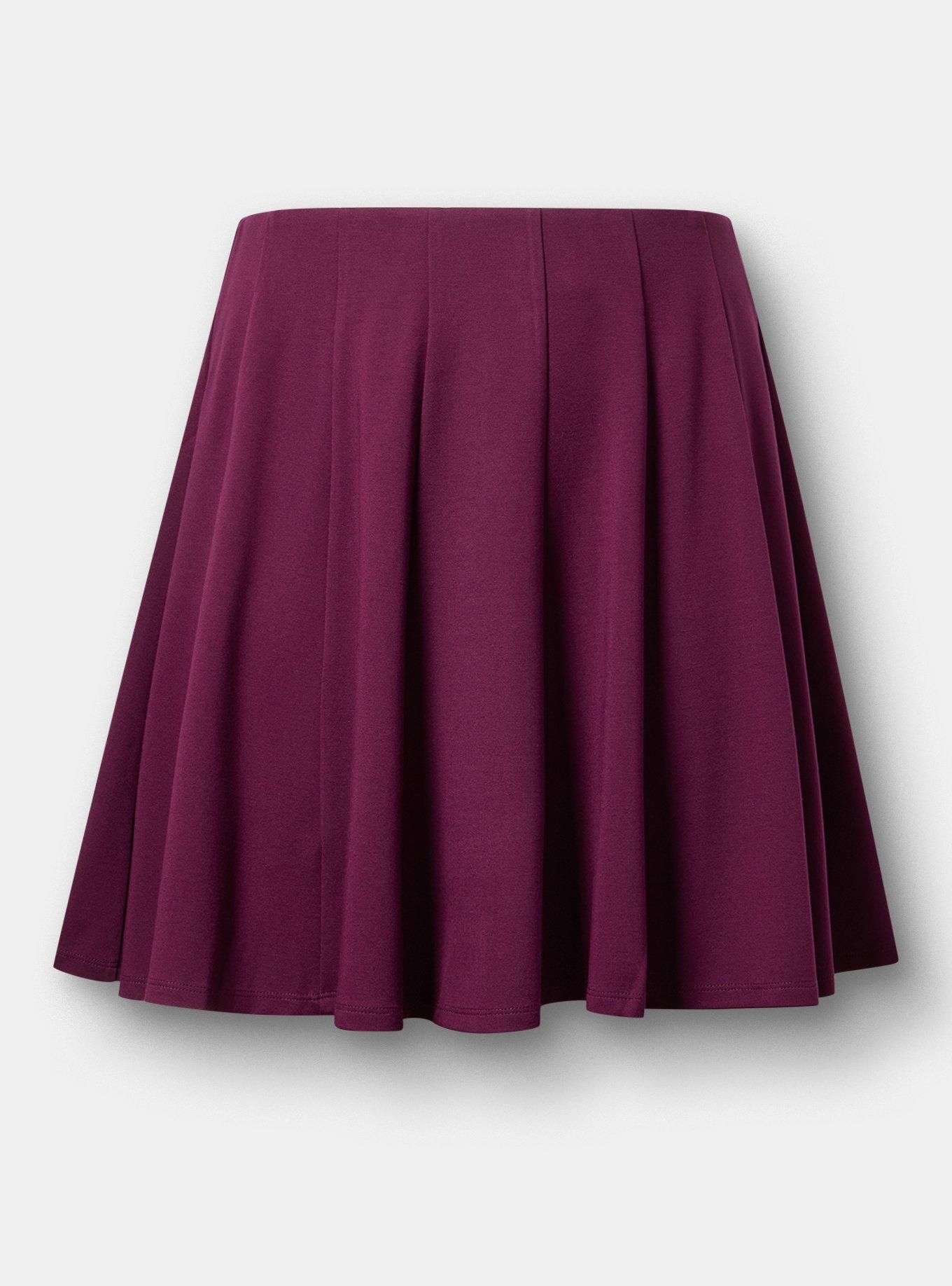 Plus Size Pleated Ponte Mini Skirt, POTENT PURPLE, flat