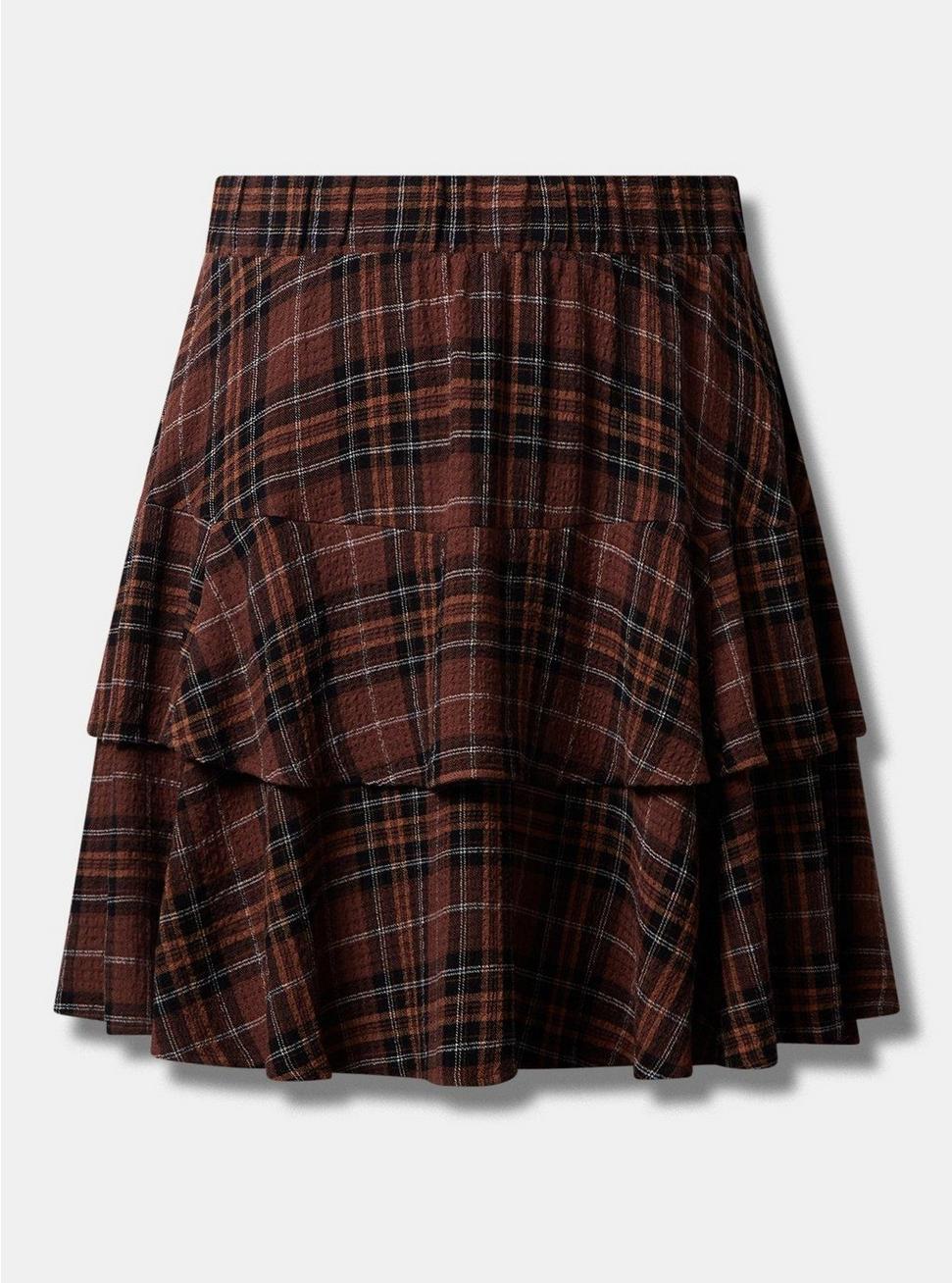 Plus Size Mini Crinkle Flannel Gauze Tiered Skirt, NEXT TARTAN PLAID, hi-res