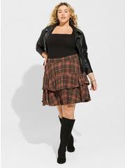 Plus Size Mini Crinkle Flannel Gauze Tiered Skirt, NEXT TARTAN PLAID, hi-res