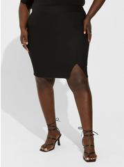 Mini Ponte Fitted Slit Skirt, DEEP BLACK, alternate