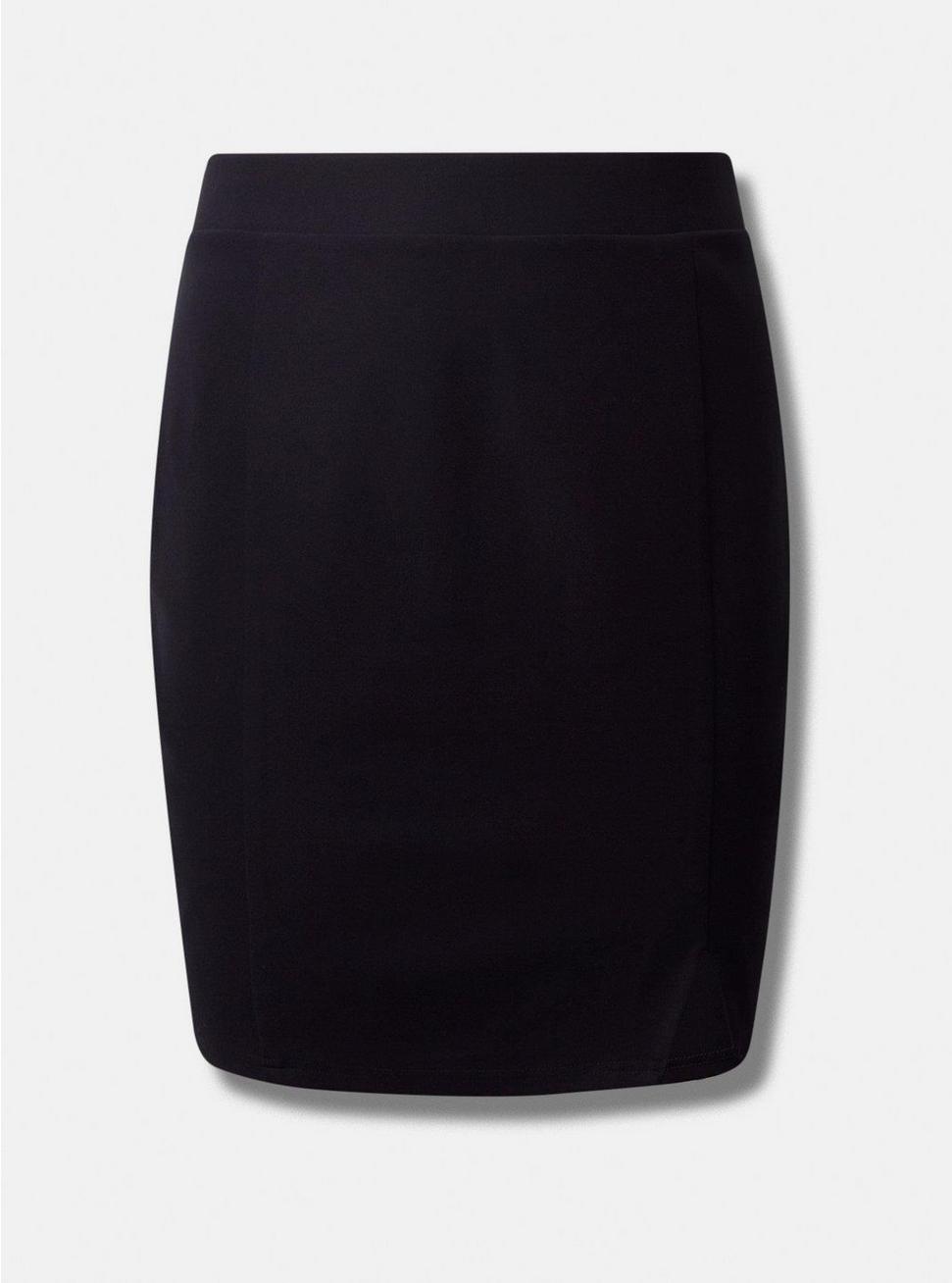 Mini Ponte Fitted Slit Skirt, DEEP BLACK, hi-res