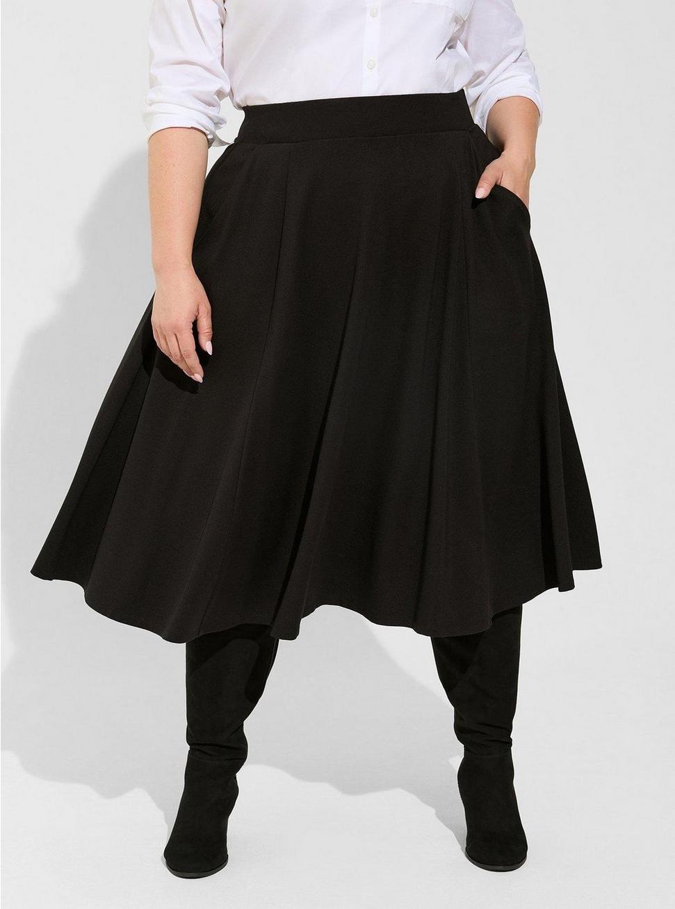 Midi Ponte A-line Skirt, DEEP BLACK, alternate