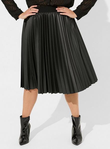 Midi PU Pleated Skirt , DEEP BLACK, alternate