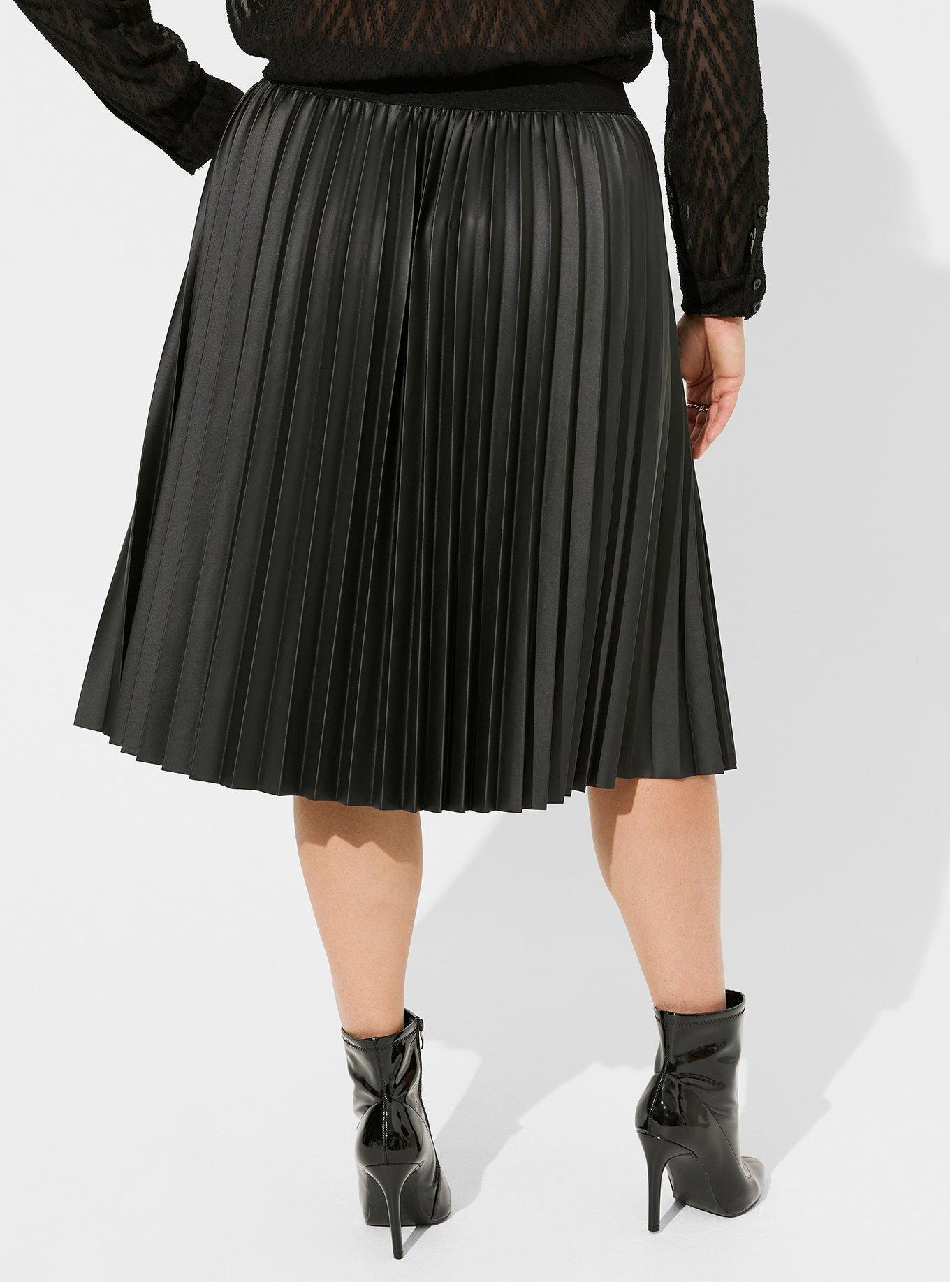 Black pu clearance pleated midi skirt