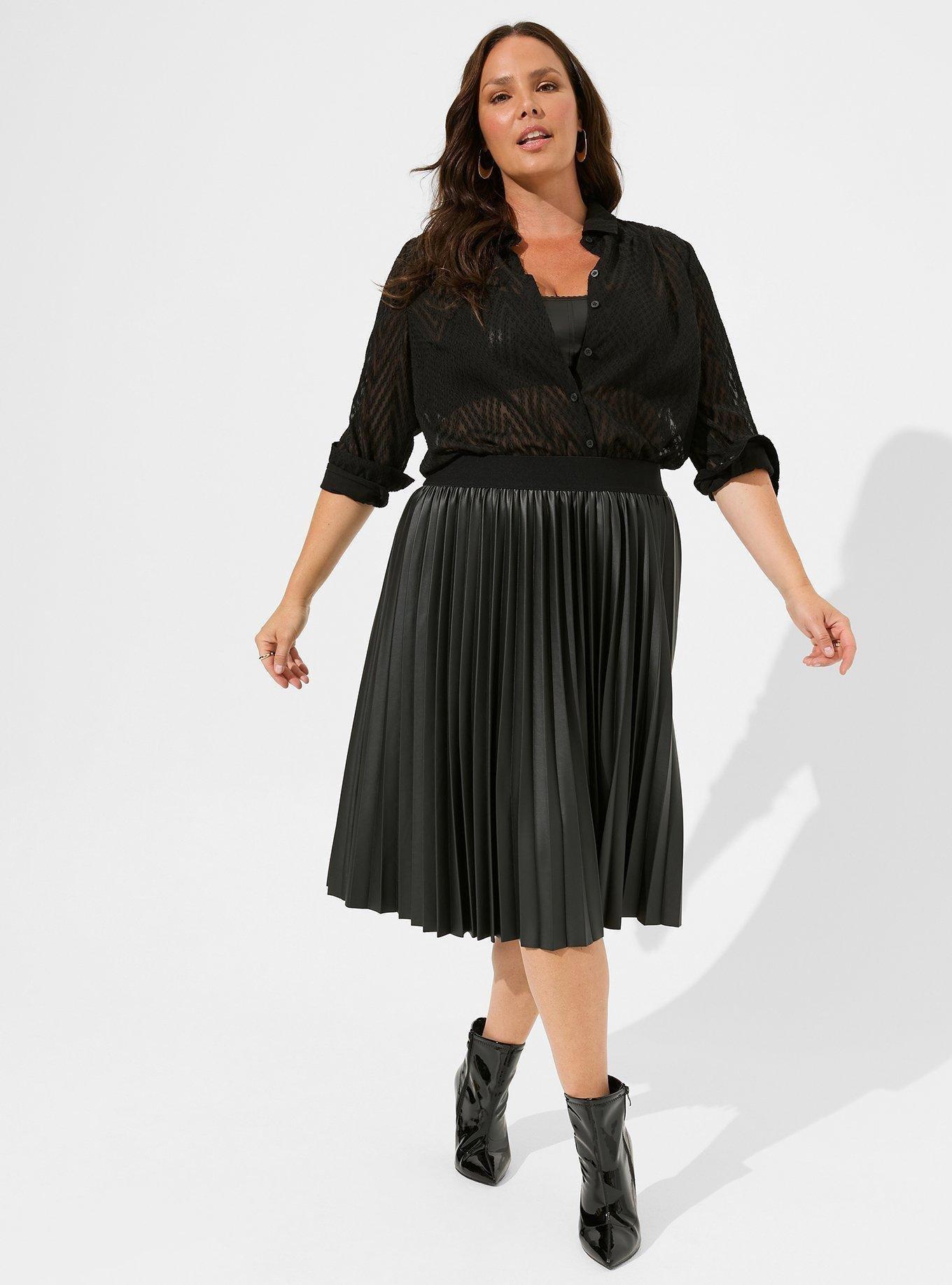 Black pu pleated midi skirt sale