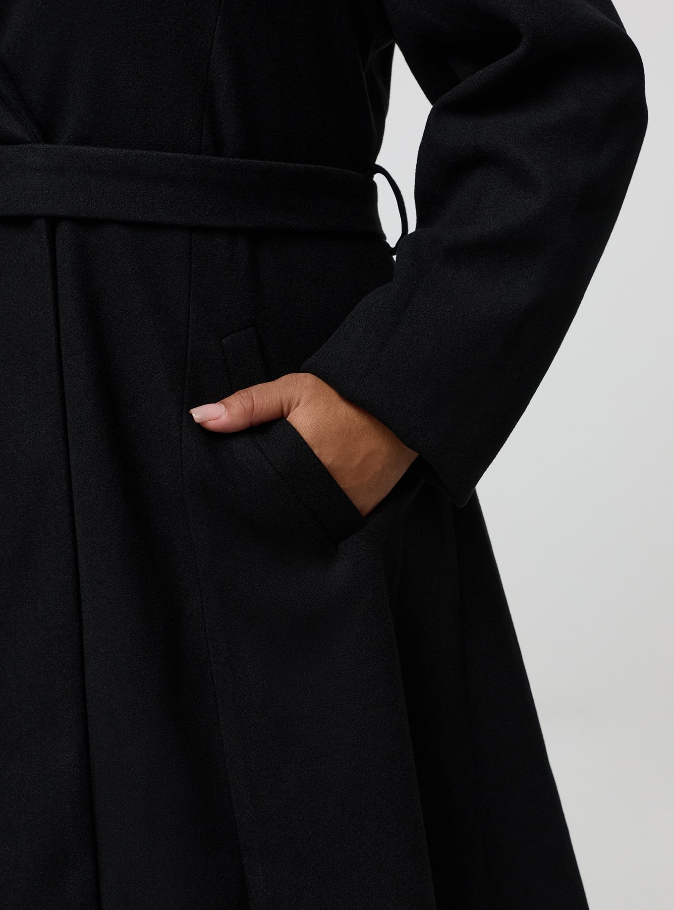 Faux Melton Tie Front Coat, DEEP BLACK, alternate